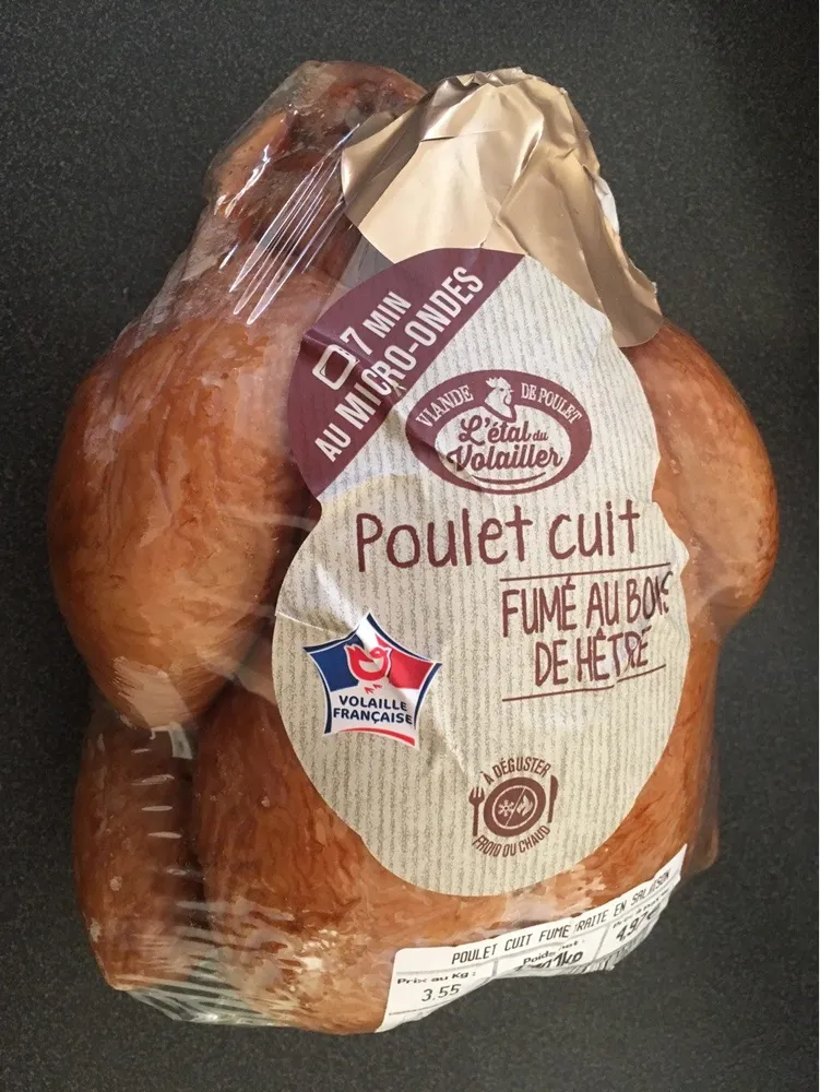 Poulet cuit fumé au bois de hêtre