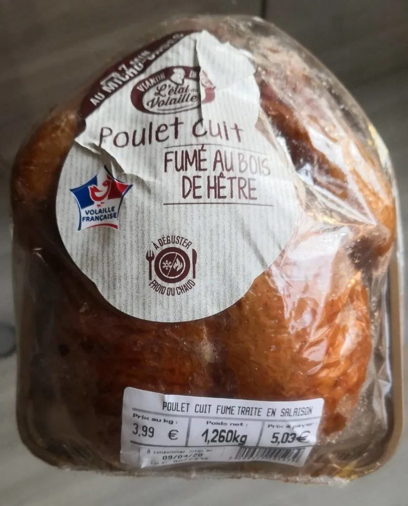 Poulet cuit fumé au bois de de hêtre