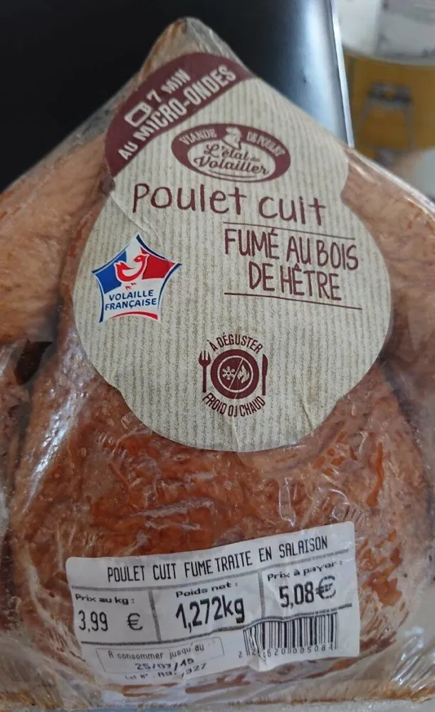 Poulet cuit au feu de bois de hêtre
