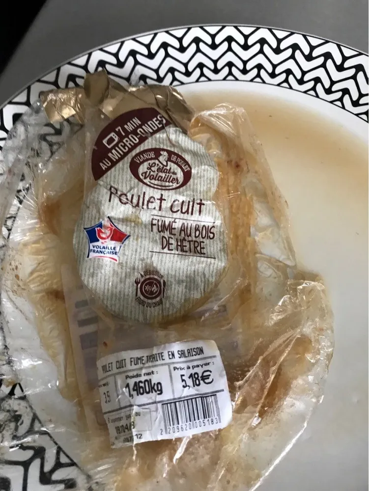 Poulet cuit fumé au bois de hêtre