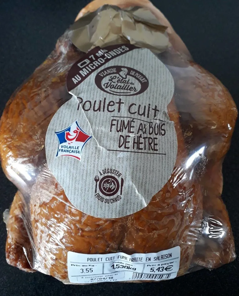 Poulet cuit fumé