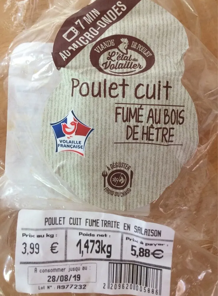 Poulet cuit fume au bois de hetre