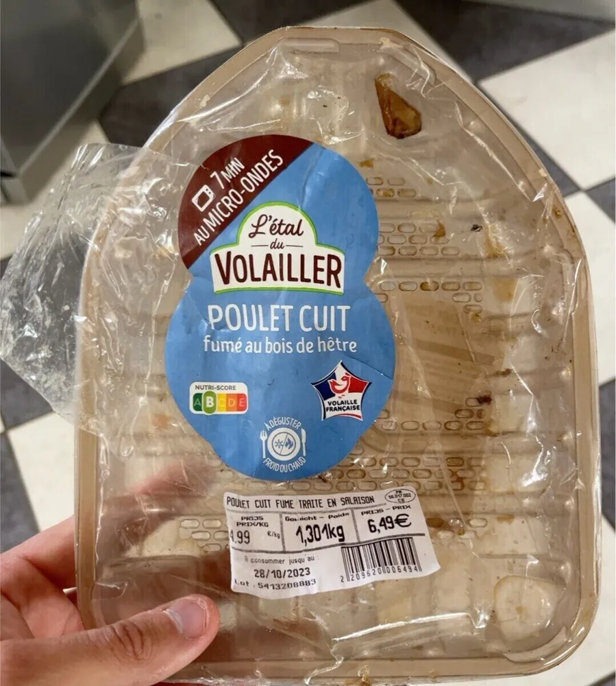 Poulet cuit fumé au bois de hêtre
