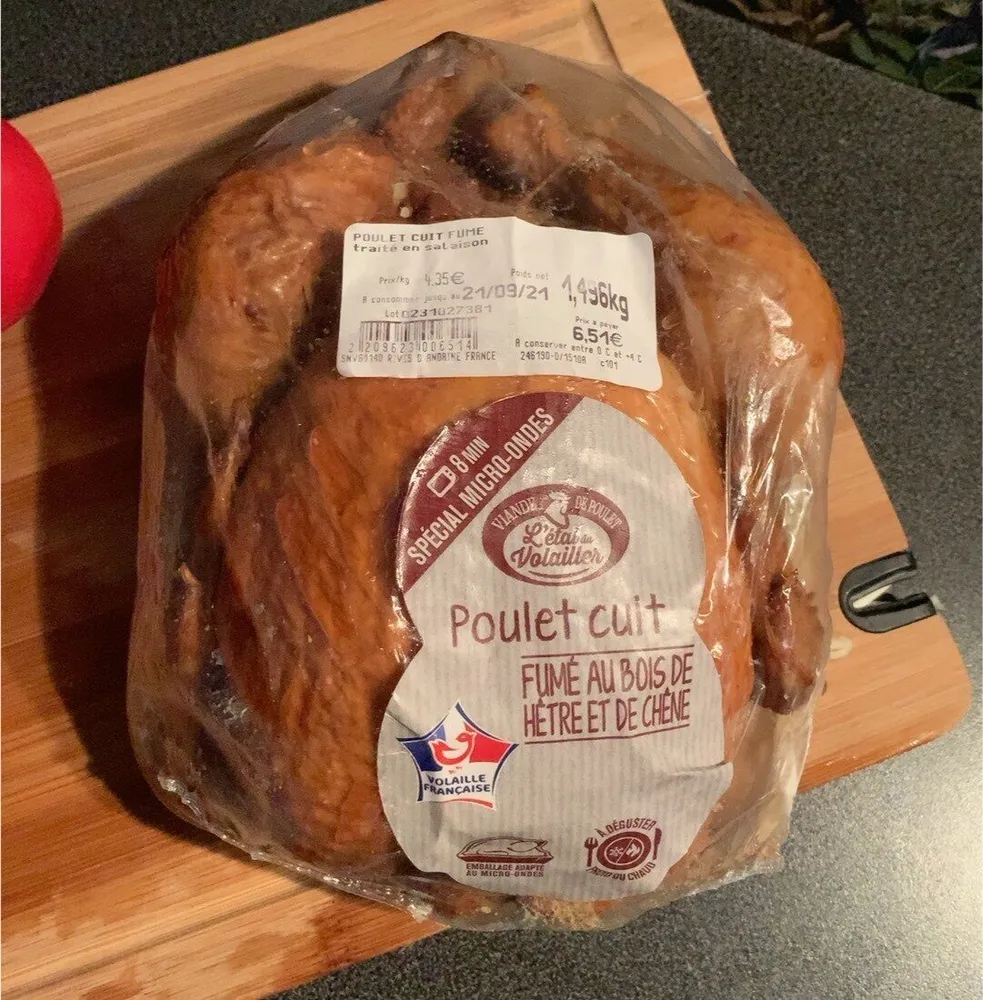 Poulet cuit fumé au bois de hêtre et de chêne