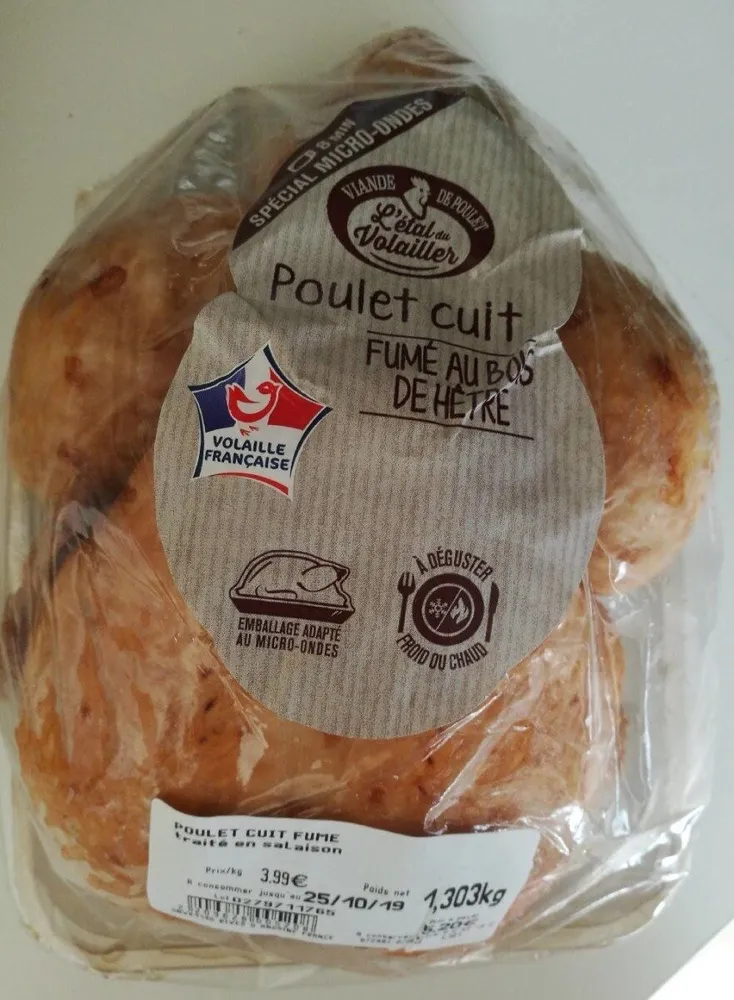 Poulet cuit fumé au bois de hêtre
