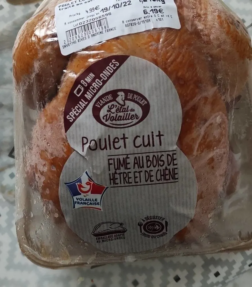 Poulet cuit fumé au bois de hêtre et de chêne