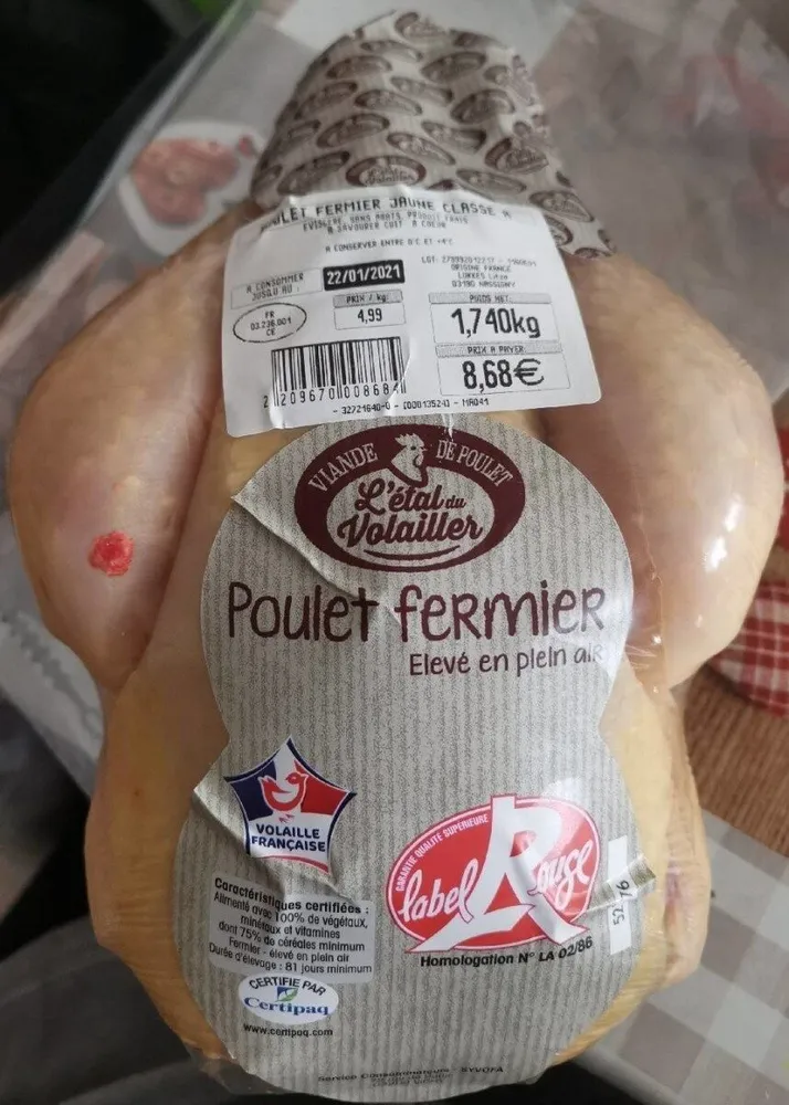 Poulet fermier jaune classe A