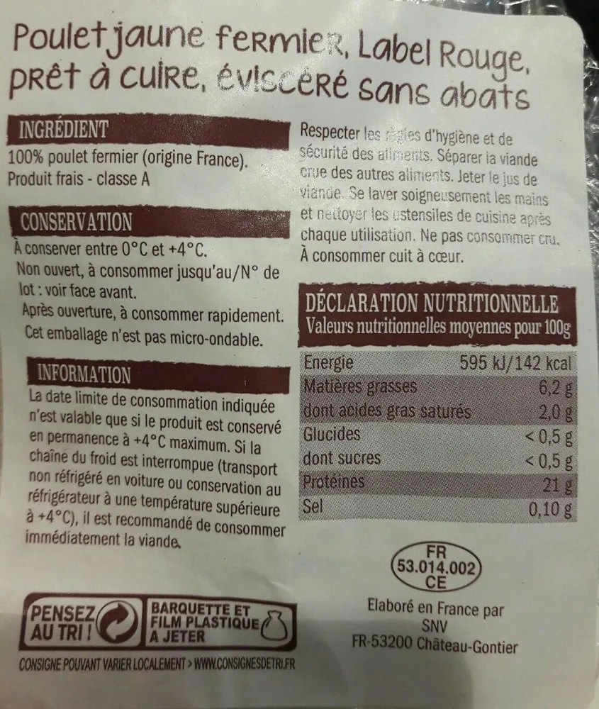 Poulet jaune fermier