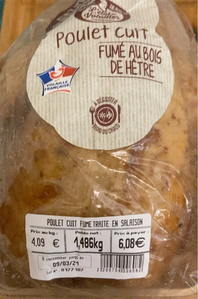 Poulet cuit fumé traité en salaison