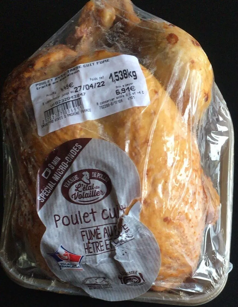 Poulet cuit fumé au bous de hetre et de chene
