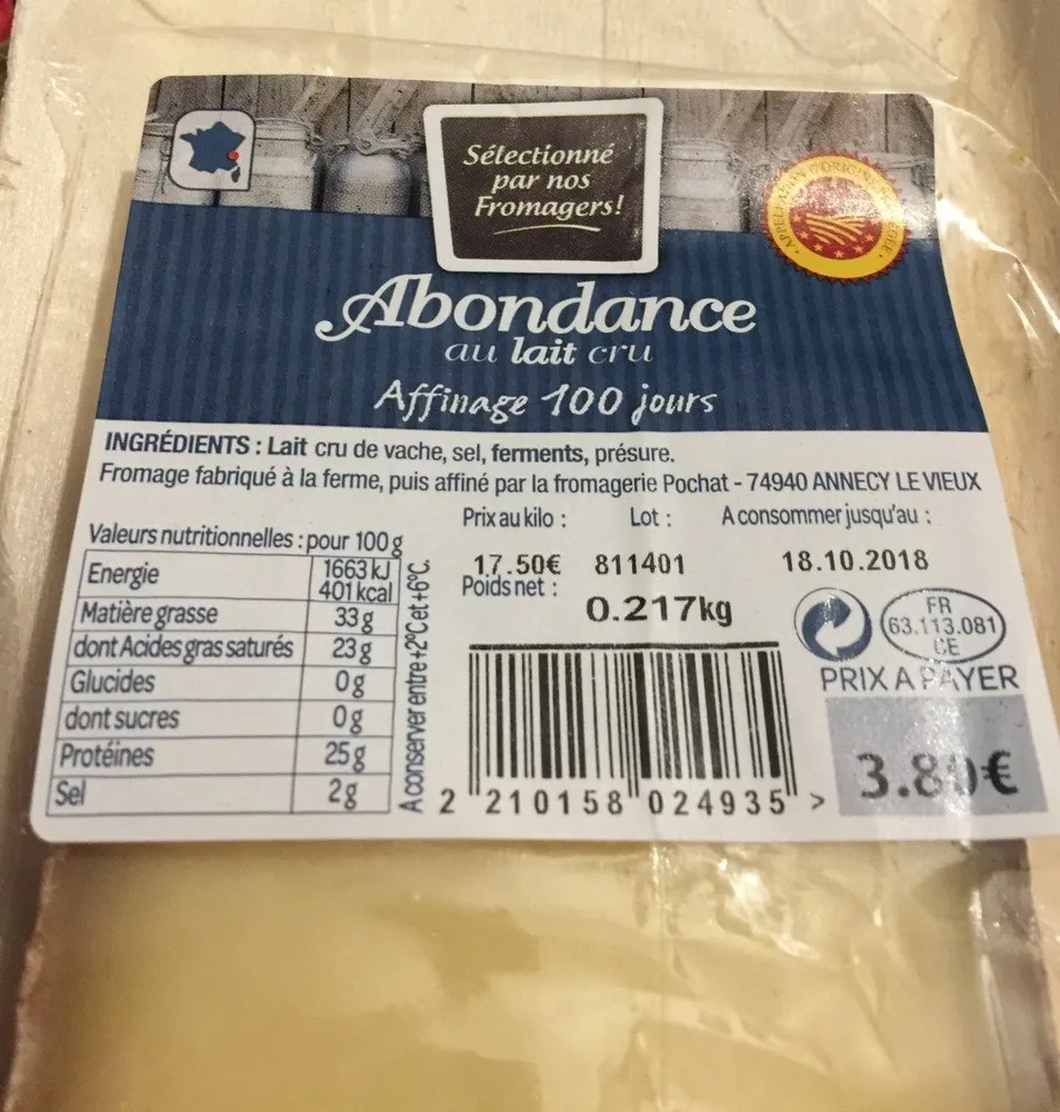 Abondance au lait cru