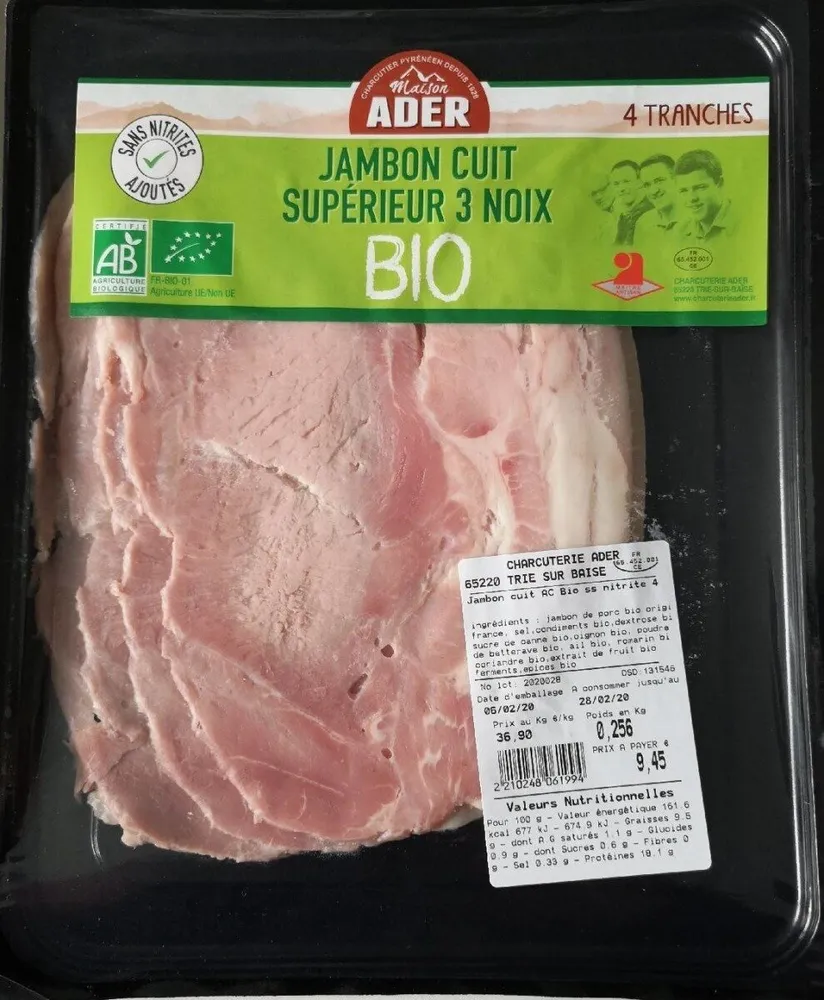 Jambon cuit supérieur 3 noix Bio