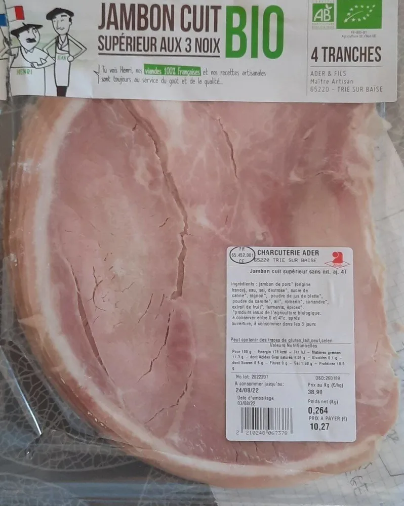 Jambon cuit supérieur aux 3 noix bio