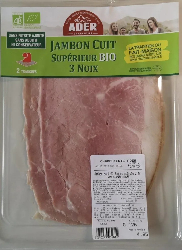 Jambon cuit supérieur Bio 3 noix
