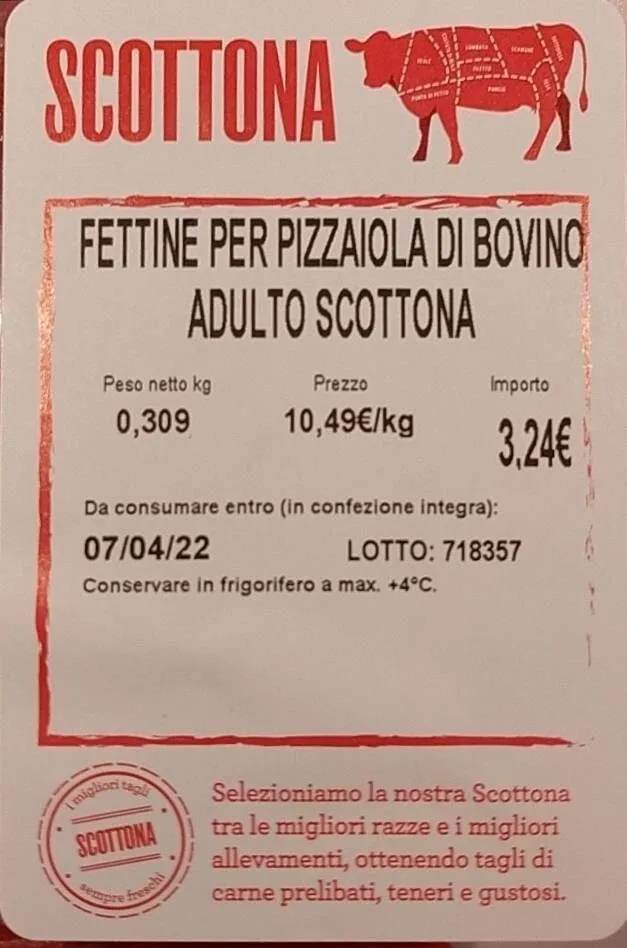 Fettine per pizzaiola di bovino adulto scottona
