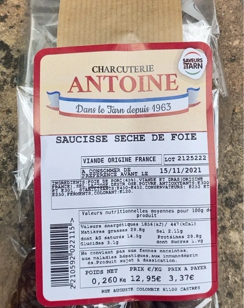 Saucisse seche de foie