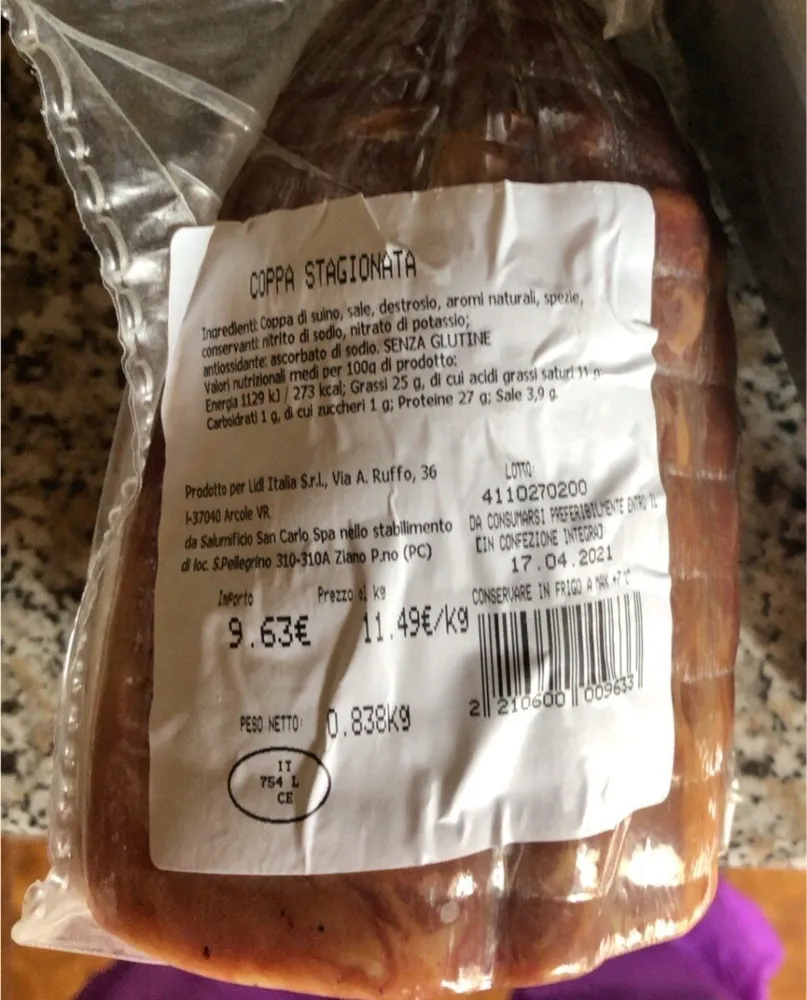 Coppa stagionata al trancio