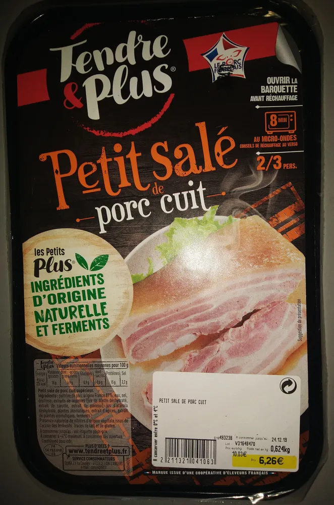 Petit salé de porc cuit (2/3 personnes), ingrédients d'origine naturelle et ferments