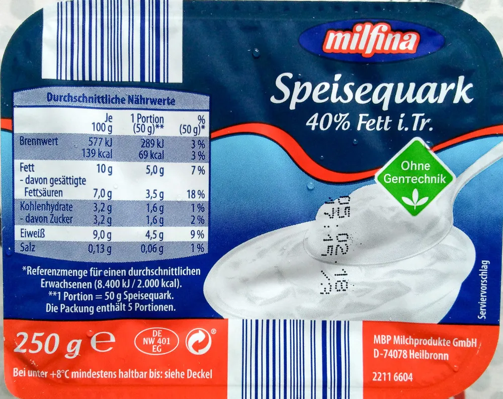 Speisequark 40% Fett i. Tr.