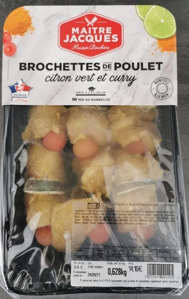 Brochette de poulet citron vert curry