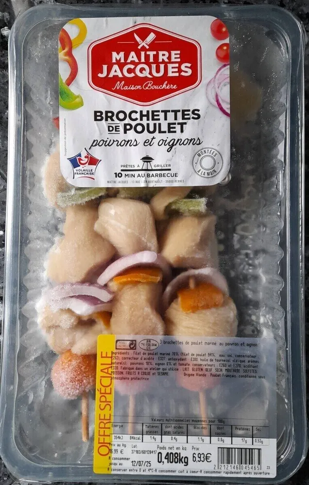 Brochettes poulet poivrons oignons