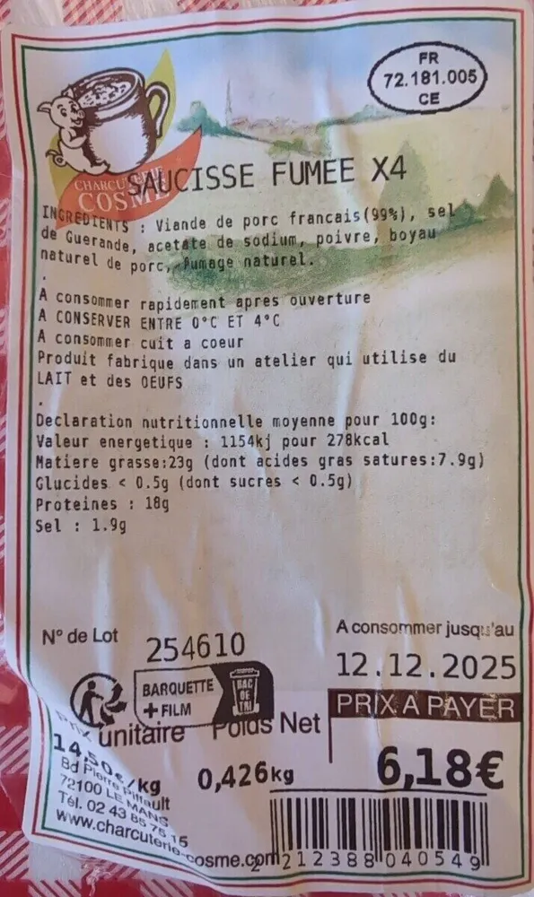 Saucisses fumées x4