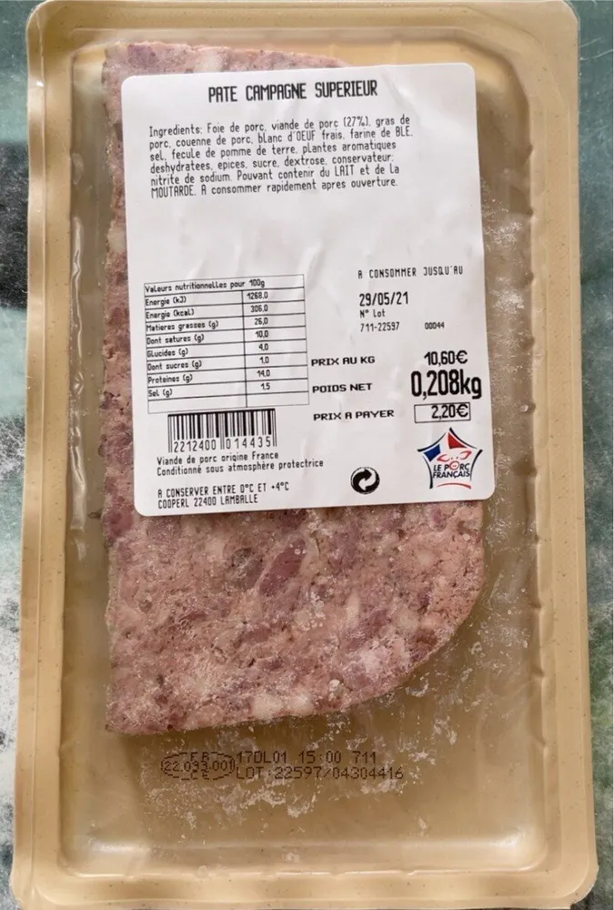 Pâté campagne supérieur 208gr