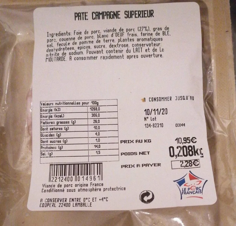 Pâte campagne supérieur