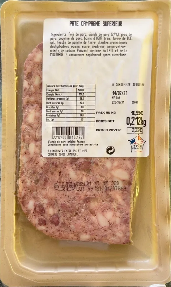 Pâté campagne supérieur 212g