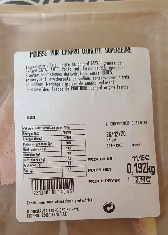 Mousse pur canard qualité supérieure