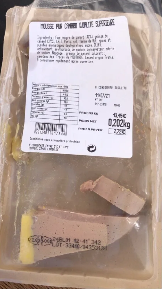 Mousse pur canard qualite superieure