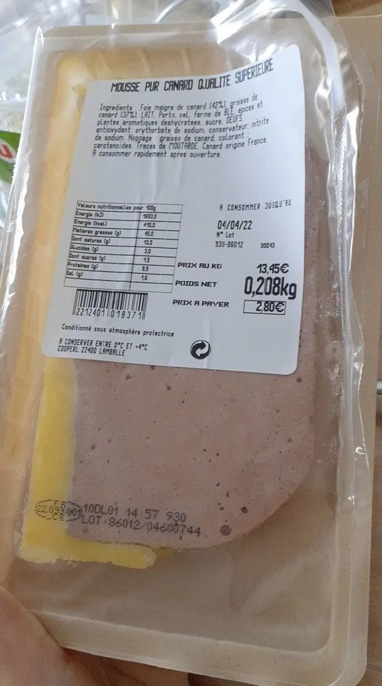 Mousse pur canard qualité supermarché