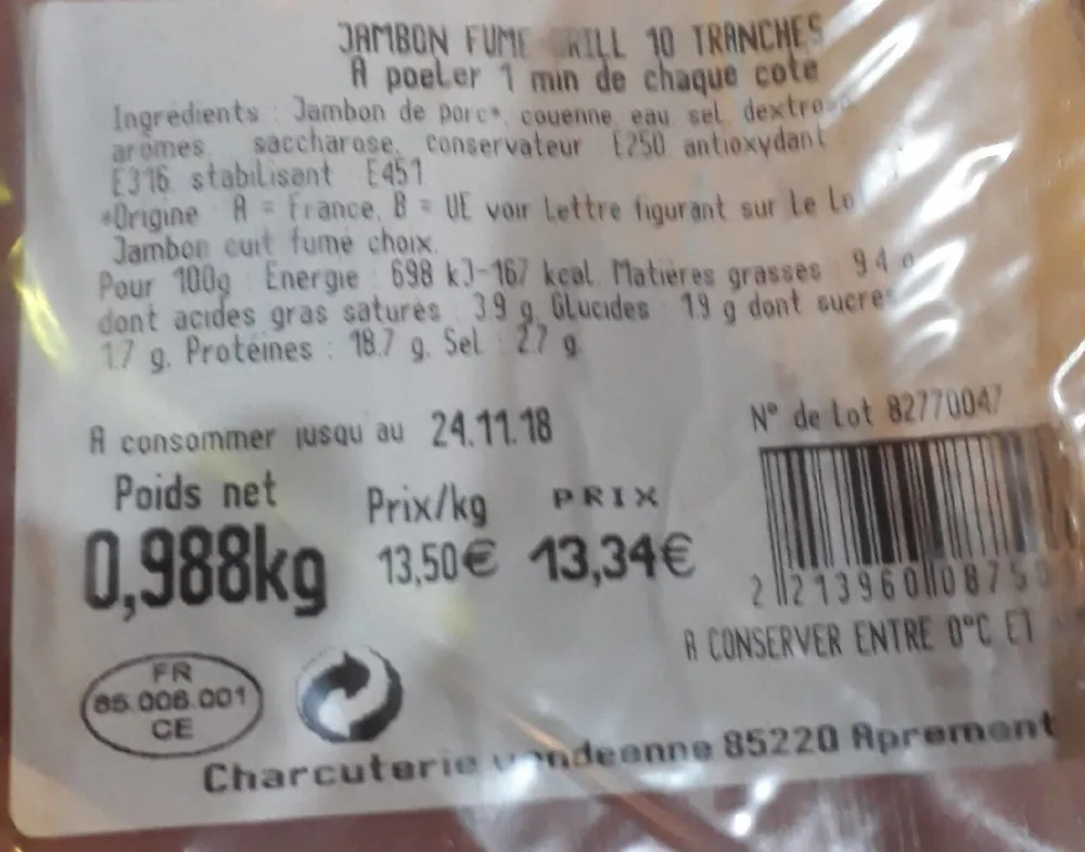 Jambon fumé grill