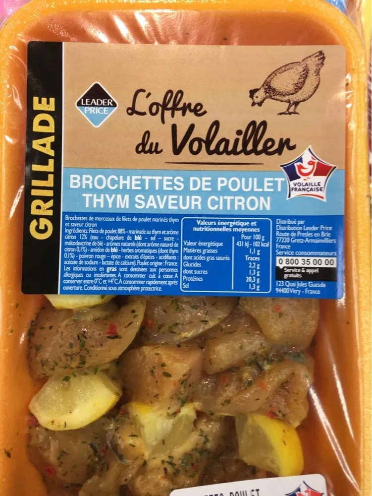 Brochettes de poulet thym saveur citron