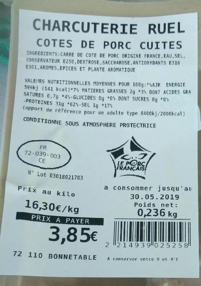Côte de porc cuites