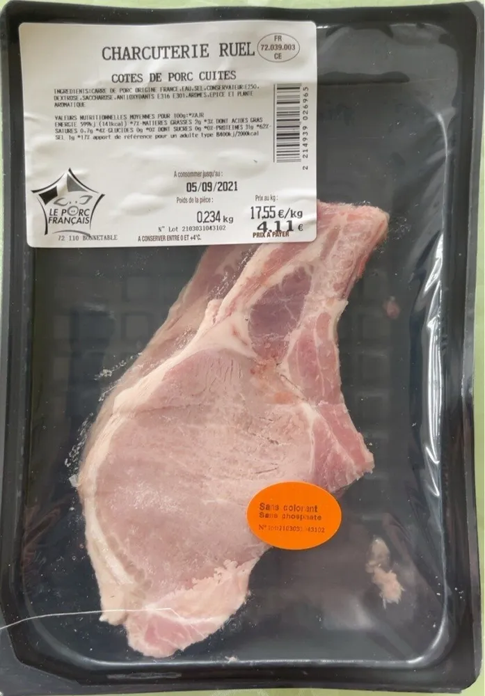 Côtes de porc cuites 0,234kg