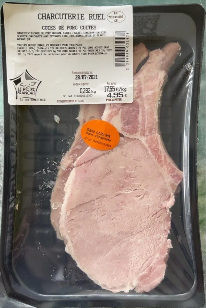 Côtes de porc cuites 0,282kg