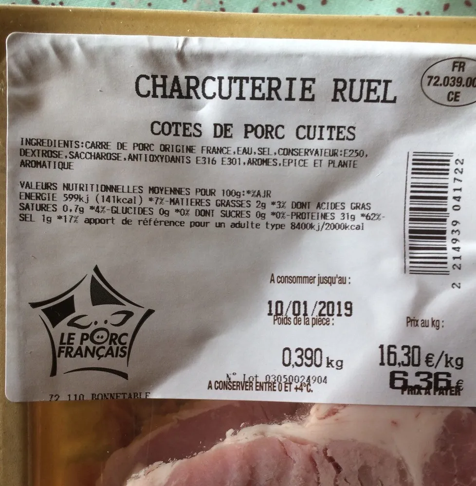 Côtes de porc cuites