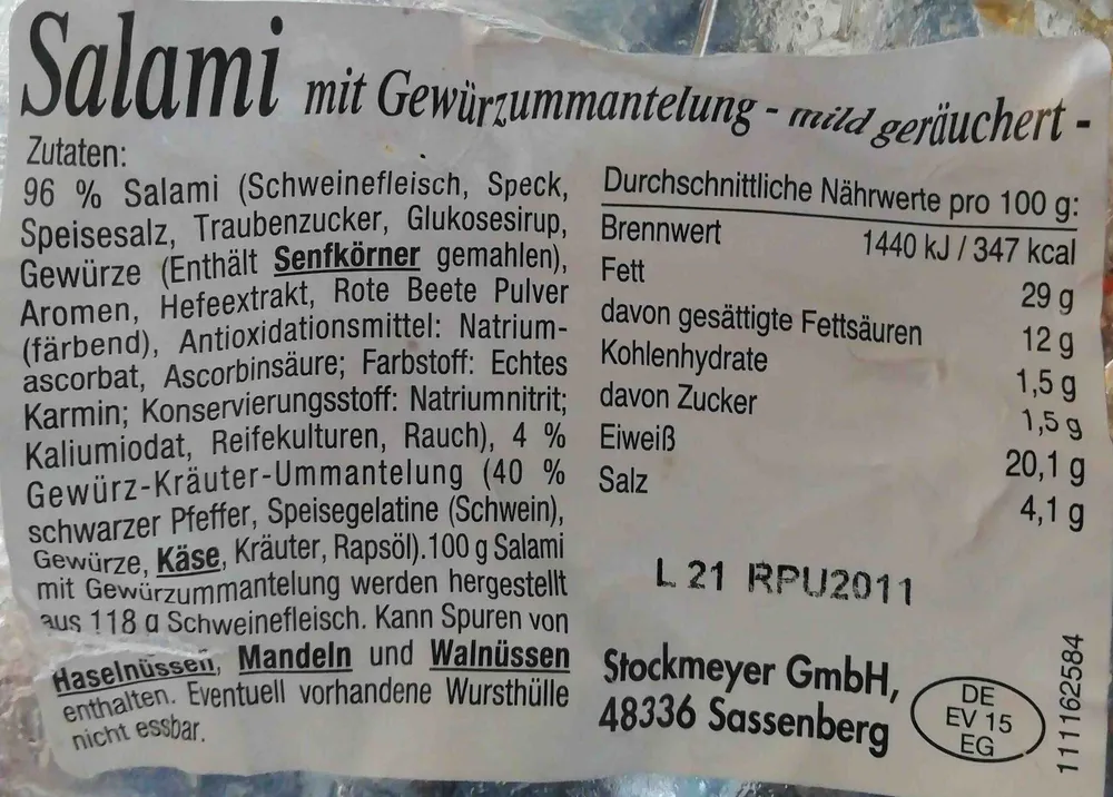 Salami mit Gewürzummantelung, mild geräuchert