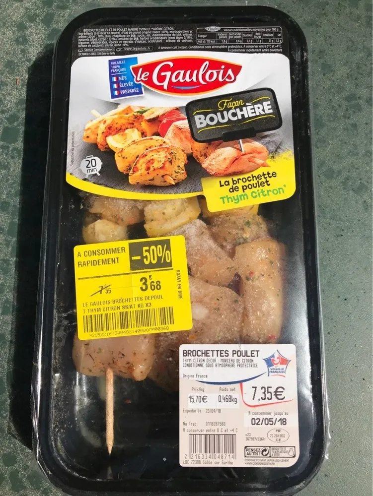 Brochette de poulet thym citron