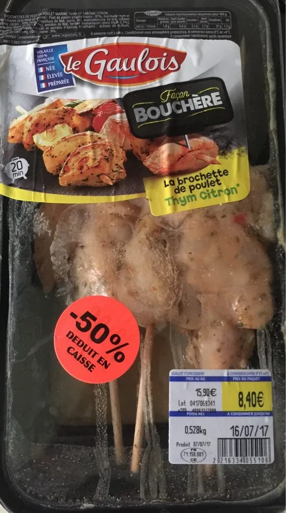 Brochette de poulet thym citron