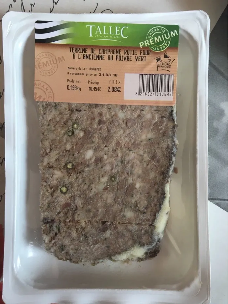 Terrine de campagne rotie au four a l'ancienne au poivre vert