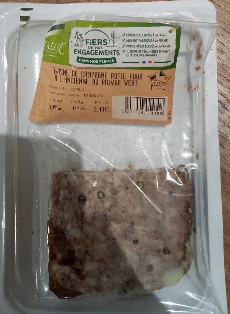 Terrine de campagne rotie four à l'ancienne au poivre vert