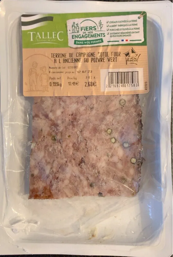 Terrine de campagne a l'ancienne au poivre vert