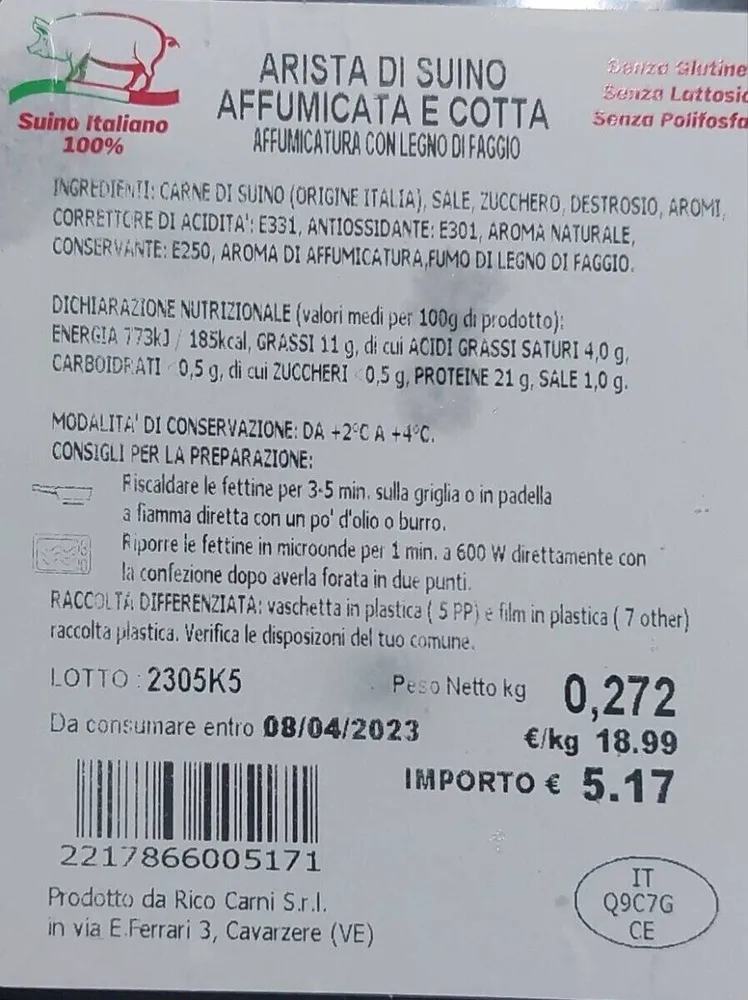 Arista di suino affumicata e cotta