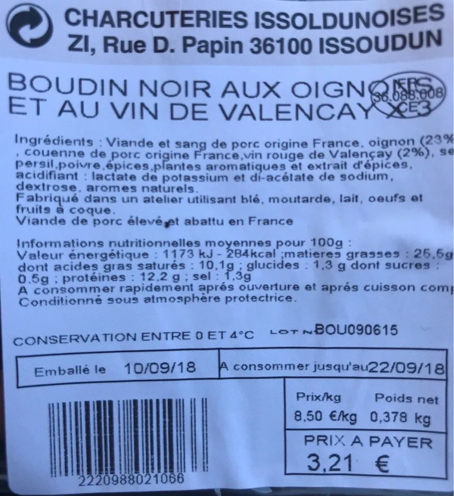 Boidin noir aux oignons et au vin de valencay x3
