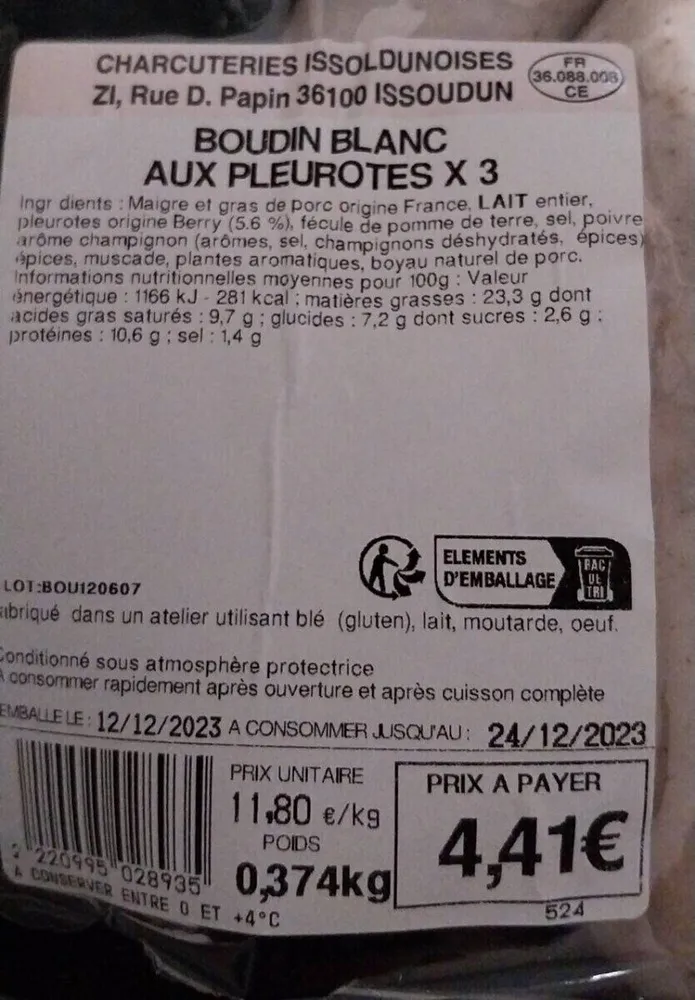 Boudin blanc aux pleurotes