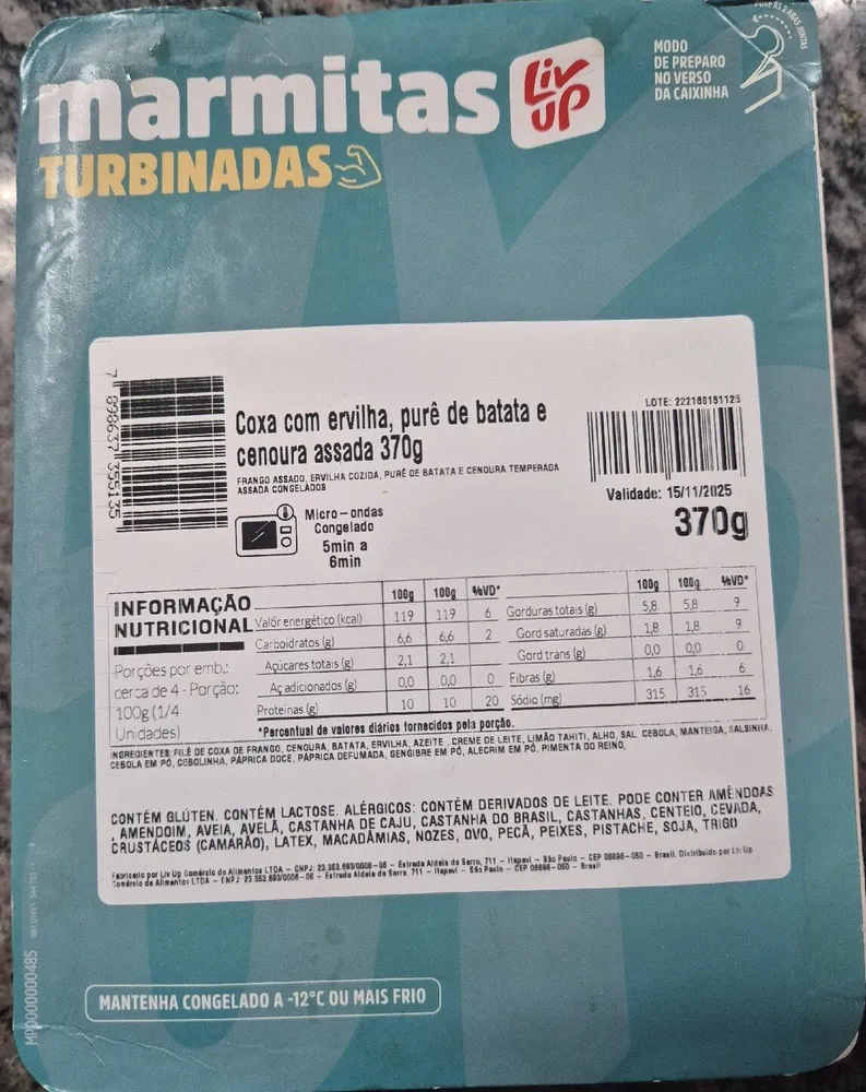 Coxa com Ervilha Purê De Batata E Cenoura Assada