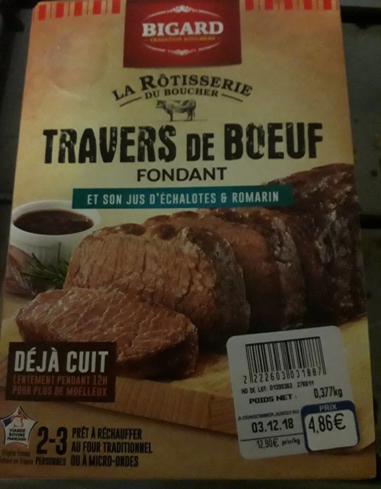 Travers de boeuf jus échalote et romarin