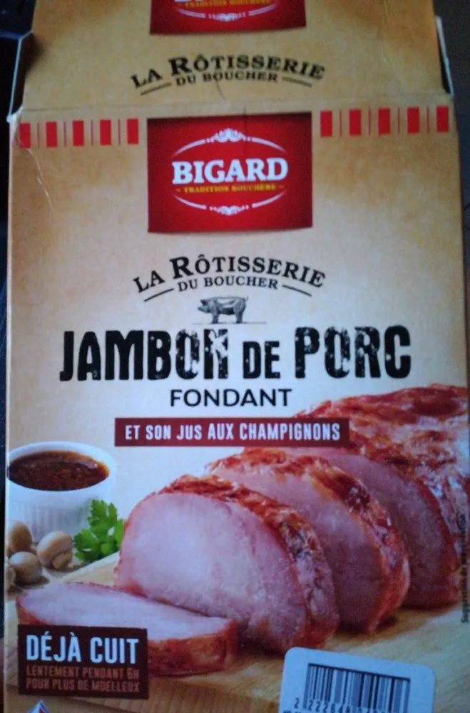 Jambon de porc fondant et jus de champignons